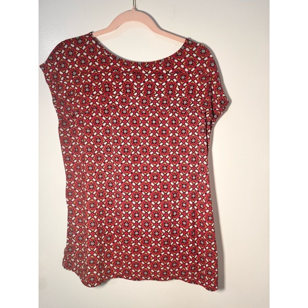 Dana Buchman Red and Cream Short-Sleeve Geometric Top